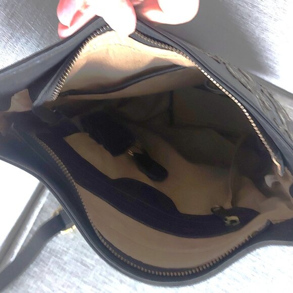 Black Milo Leather Crossbody Bag with Grey Leather Floral Appliques - Picture 4 of 8